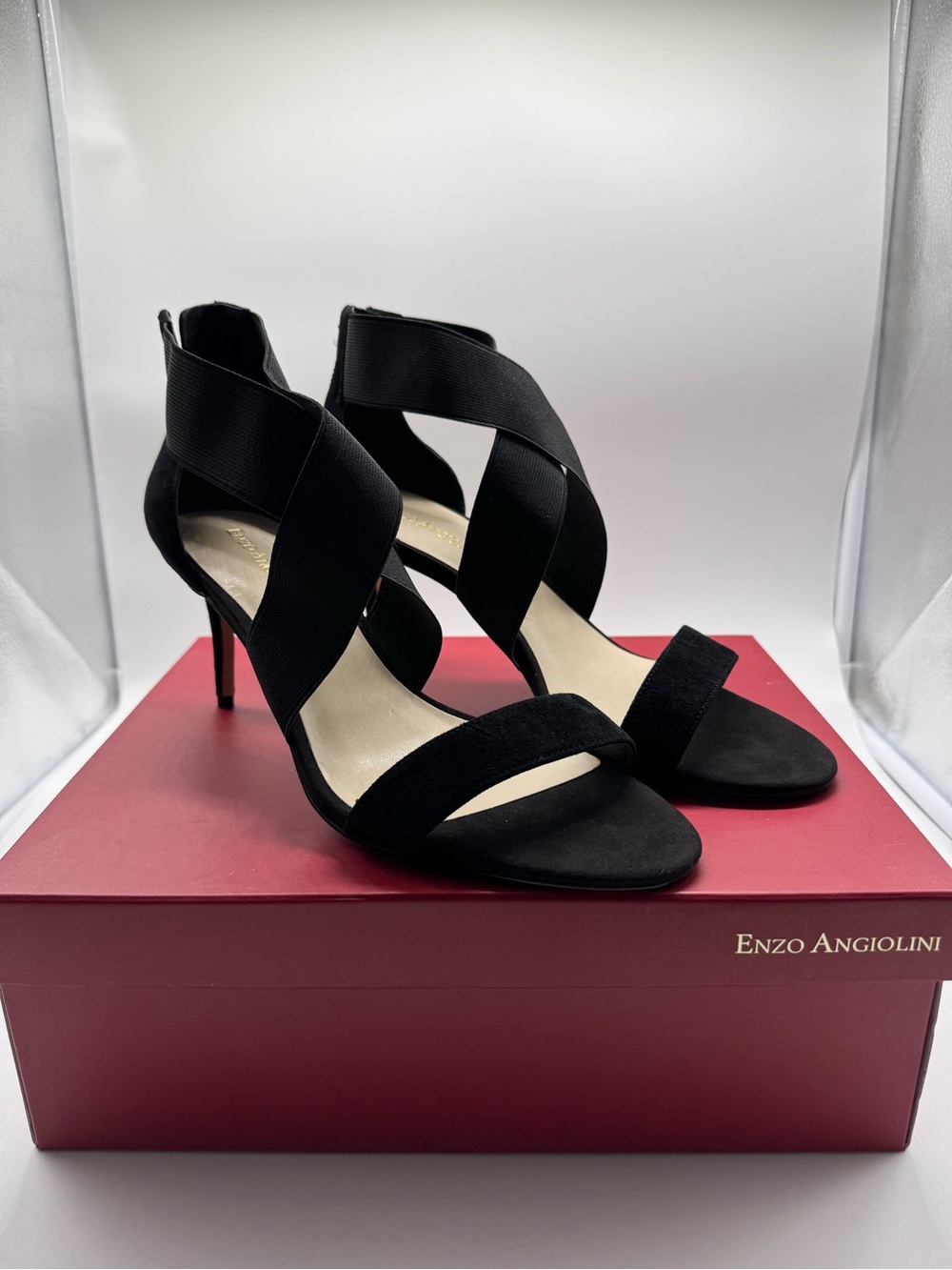 Enzo Angiolini Black Crisscross Elastic Strap High Heels